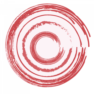 stylized swelling - pale pink circle with radiating/concentric red circles on top
