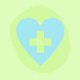 blue heart with cross (for healthcare) on light green background