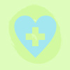 blue heart with cross (for healthcare) on light green background