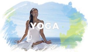 Yoga - African American woman in lotus position on a pier